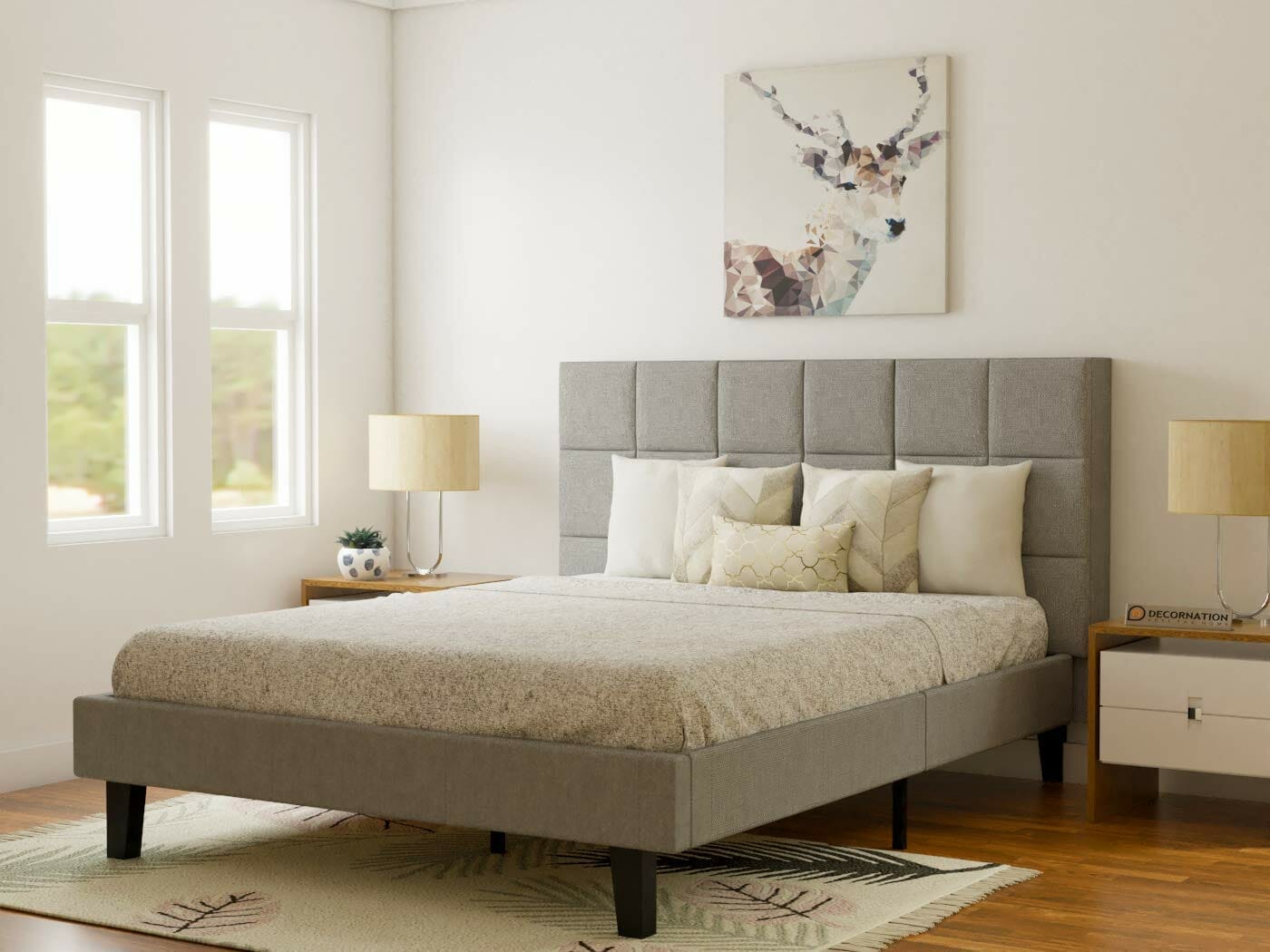 DecorNation Julius Upholstered Platform Bed For Bedroom, Home Furniture ...